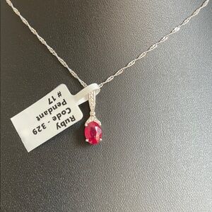 Elegant 925 Silver Necklace 18” with Natural Red Ruby Gemstone Pendant